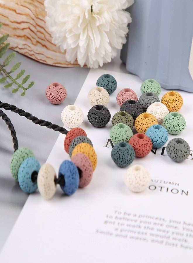 SUNYIK Pack of 50 Coloful Lava Rock Essential Oil Diffuser Stone Loose Beads for Jewelry Making, Round Volcanic Rock Large Hole Stone Beads for DIY Project - Image 4
