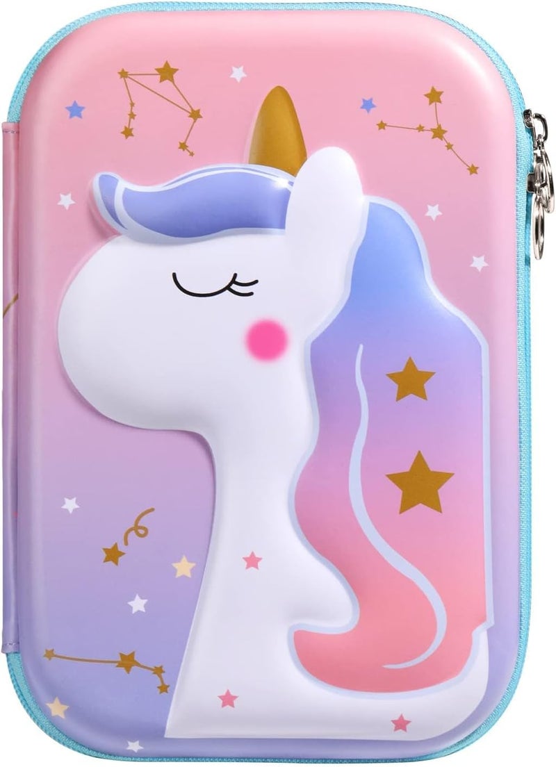 جيه زد اس حافظة أقلام، مجموعة أدوات مكتبية للأطفال، منظم صندوق أقلام مع حجرة، حامل أقلام وحقيبة تخزين أقلام، لوازم مدرسية للأطفال، هدايا العودة إلى المدرسة (يونيكورن أرجواني) - Image 1