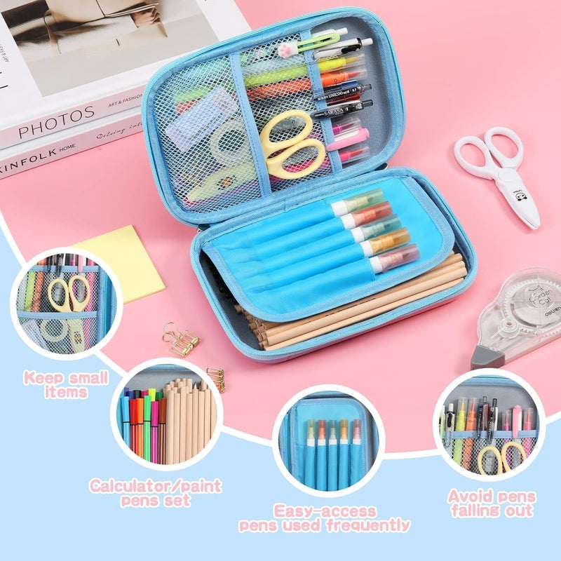 جيه زد اس حافظة أقلام، مجموعة أدوات مكتبية للأطفال، منظم صندوق أقلام مع حجرة، حامل أقلام وحقيبة تخزين أقلام، لوازم مدرسية للأطفال، هدايا العودة إلى المدرسة (يونيكورن أرجواني) - Image 4