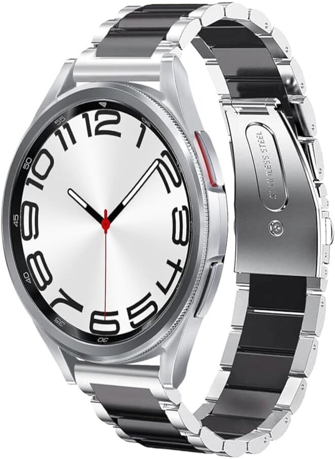 SUNDAREE حزام SUNDAREE متوافق مع Samsung Galaxy Watch 6 4 Classic 42MM 43MM 46MM 47MM LTE/6 5 4 40MM 44MM/5 Pro 45MM/Active 2/Garmin Venu، 20MM حزام ساعة بديل من الفولاذ المقاوم للصدأ باللونين الأسود والفضي 