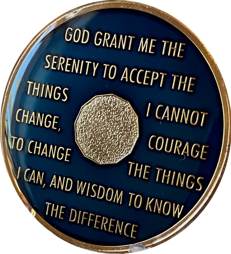 RecoveryChip 10 Year AA Medallion Metallic Midnight Blue Sobriety Chip X Front Serenity Prayer Back - Image 2