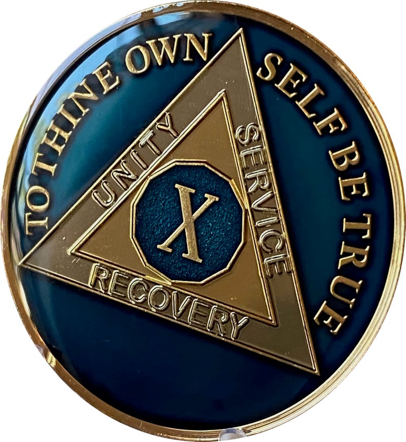 RecoveryChip 10 Year AA Medallion Metallic Midnight Blue Sobriety Chip X Front Serenity Prayer Back - Image 4