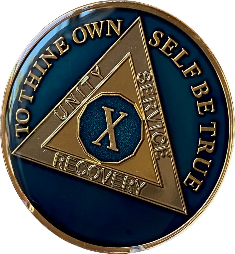 RecoveryChip 10 Year AA Medallion Metallic Midnight Blue Sobriety Chip X Front Serenity Prayer Back - Image 3