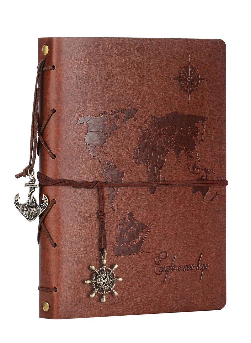 DIY Leather Scrapbook Album, Vintage World Map Photo Book, 60 Pages Travel Memory Journal for Birthdays, Anniversaries, and Weddings - Image 1