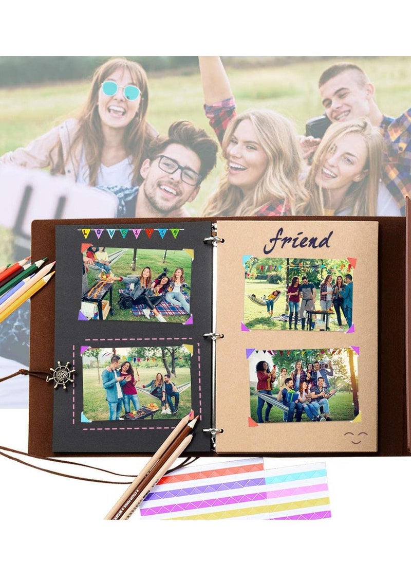 DIY Leather Scrapbook Album, Vintage World Map Photo Book, 60 Pages Travel Memory Journal for Birthdays, Anniversaries, and Weddings - Image 2