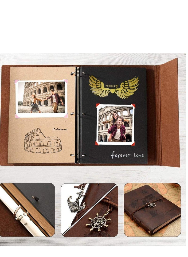 DIY Leather Scrapbook Album, Vintage World Map Photo Book, 60 Pages Travel Memory Journal for Birthdays, Anniversaries, and Weddings - Image 5