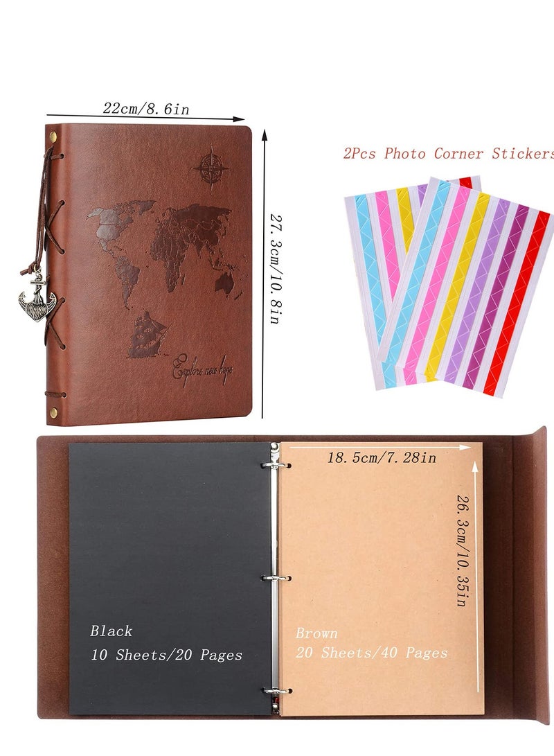 DIY Leather Scrapbook Album, Vintage World Map Photo Book, 60 Pages Travel Memory Journal for Birthdays, Anniversaries, and Weddings - Image 3