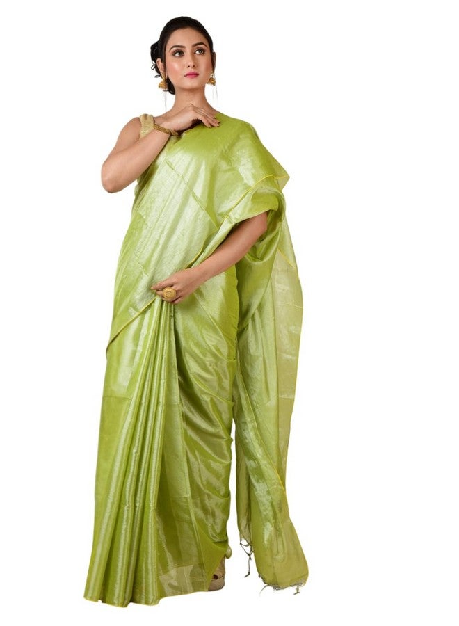 AAKAR™ Pistachio Breeze Pastel Green Handloom Tissue Saree for Women - Soft Lightweight Ethnic Drape | Elegant Traditional Saree for Festive & Casual Wear - Image 1