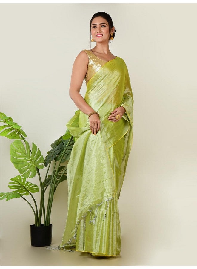 AAKAR™ Pistachio Breeze Pastel Green Handloom Tissue Saree for Women - Soft Lightweight Ethnic Drape | Elegant Traditional Saree for Festive & Casual Wear - Image 2