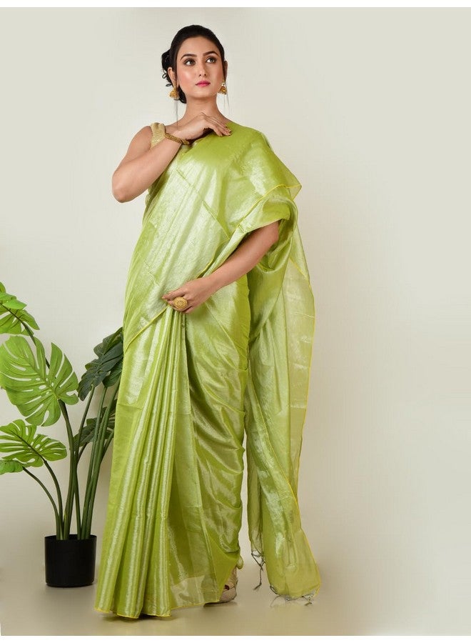 AAKAR™ Pistachio Breeze Pastel Green Handloom Tissue Saree for Women - Soft Lightweight Ethnic Drape | Elegant Traditional Saree for Festive & Casual Wear - Image 4