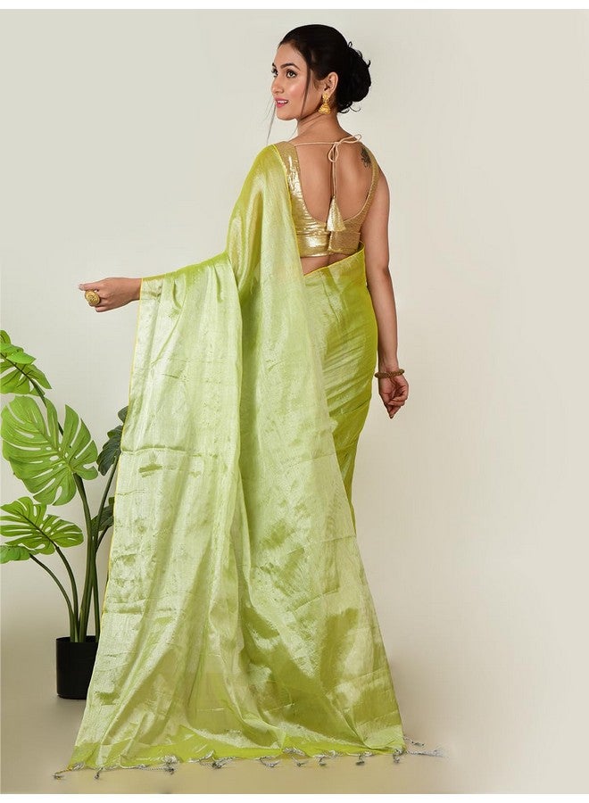 AAKAR™ Pistachio Breeze Pastel Green Handloom Tissue Saree for Women - Soft Lightweight Ethnic Drape | Elegant Traditional Saree for Festive & Casual Wear - Image 5