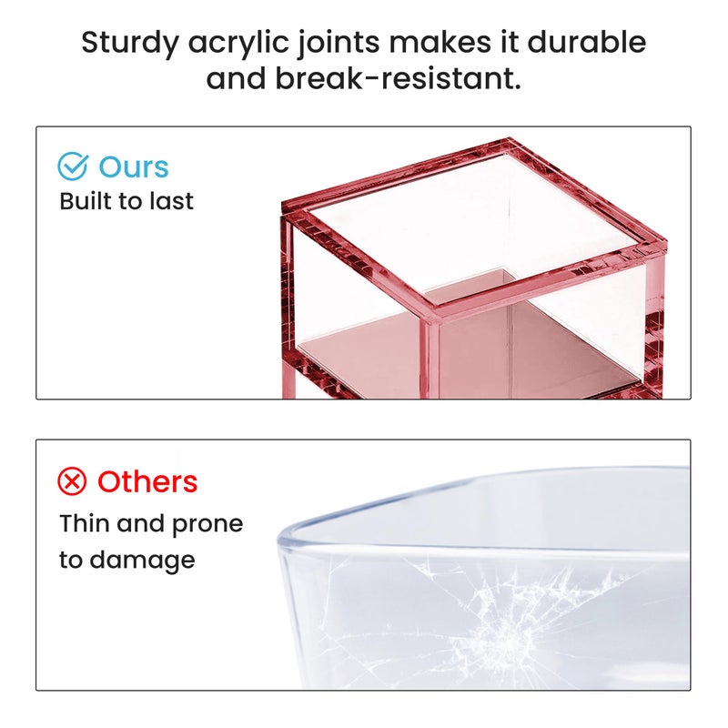 OfficeGoods 3-Tier Stackable Acrylic Holder- Stylish Desk Organizer and Storage for Office or Home â€“ Transparent Square Design, Pink with Silver Metal Base - Image 5