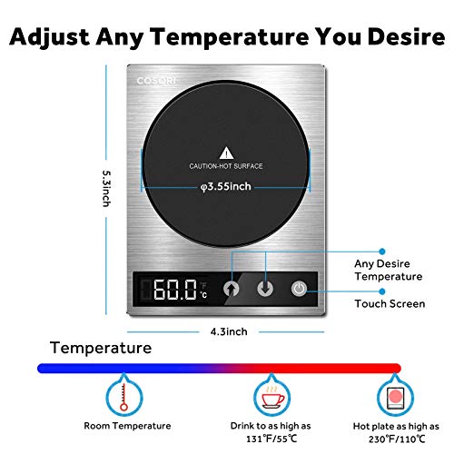COSORI Coffee Mug Warmer & Mug Set for Desk, Cup Heater, Office & Christmas Gifts, 1°F Precise Temperature Control, Touch Tech & LCD Digital Display (77-194℉), 304 Stainless Steel, Silver/Black - Image 3
