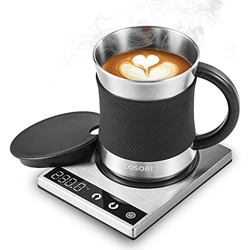 COSORI Coffee Mug Warmer & Mug Set for Desk, Cup Heater, Office & Christmas Gifts, 1°F Precise Temperature Control, Touch Tech & LCD Digital Display (77-194℉), 304 Stainless Steel, Silver/Black - Image 1