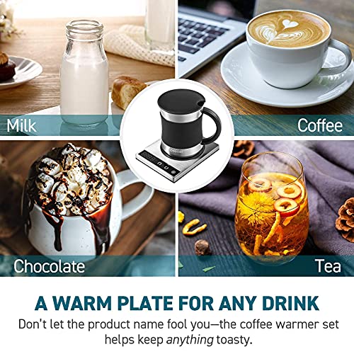COSORI Coffee Mug Warmer & Mug Set for Desk, Cup Heater, Office & Christmas Gifts, 1°F Precise Temperature Control, Touch Tech & LCD Digital Display (77-194℉), 304 Stainless Steel, Silver/Black - Image 2