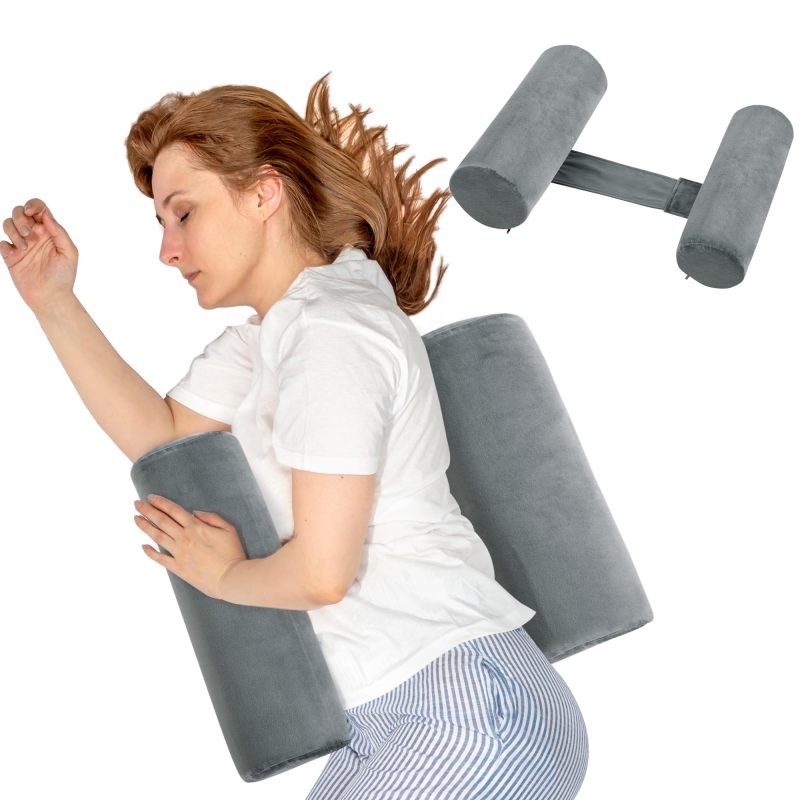 Body Pillow: Grey Cylindrical Memory Foam Pillow - Customized Support For Side And Back Sleepers, Adjustable Strap, Machine Washable Cover For Adults Seeking Restful Sleep - Image 1