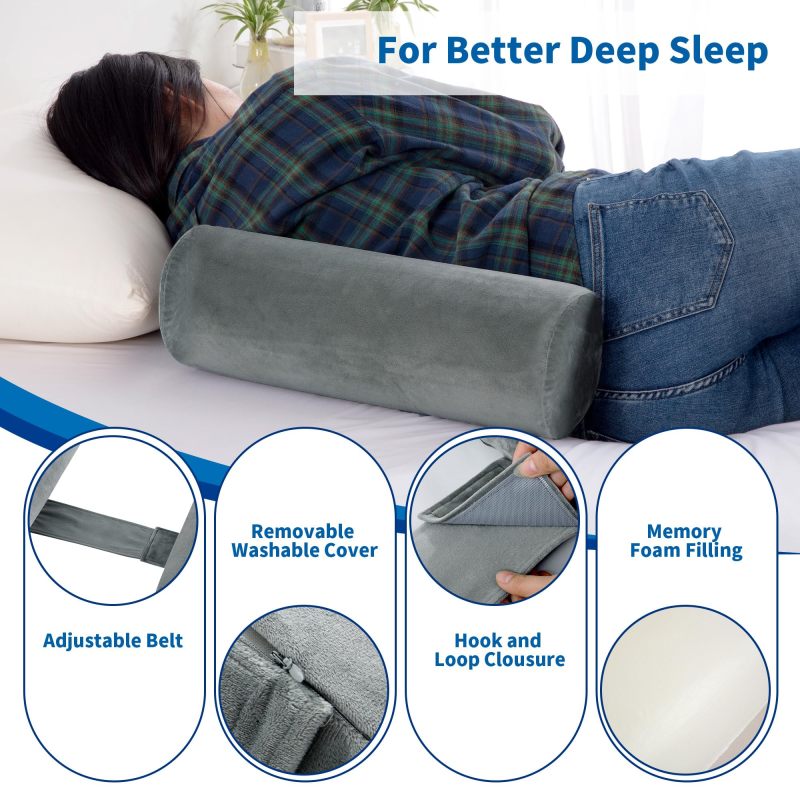 Body Pillow: Grey Cylindrical Memory Foam Pillow - Customized Support For Side And Back Sleepers, Adjustable Strap, Machine Washable Cover For Adults Seeking Restful Sleep - Image 4