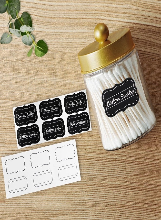 Amolliar Qtip Holder Dispenser - 8 oz Plastic Apothecary Jar Containers for Vanity Makeup Countertop Organizer Storage -Bathroom Canister Accessories Set for Cotton Swab, Ball, Pads, Floss-Gold (6) - Image 3