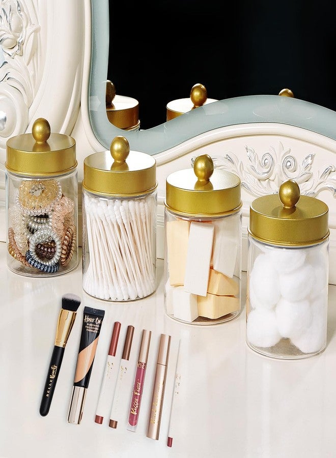 Amolliar Qtip Holder Dispenser - 8 oz Plastic Apothecary Jar Containers for Vanity Makeup Countertop Organizer Storage -Bathroom Canister Accessories Set for Cotton Swab, Ball, Pads, Floss-Gold (6) - Image 4