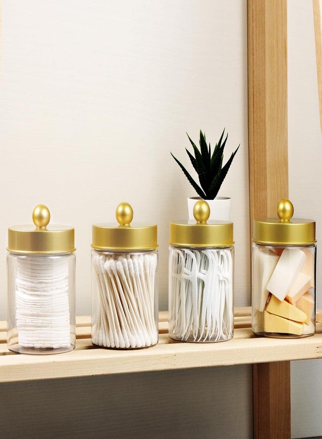 Amolliar Qtip Holder Dispenser - 8 oz Plastic Apothecary Jar Containers for Vanity Makeup Countertop Organizer Storage -Bathroom Canister Accessories Set for Cotton Swab, Ball, Pads, Floss-Gold (6) - Image 2