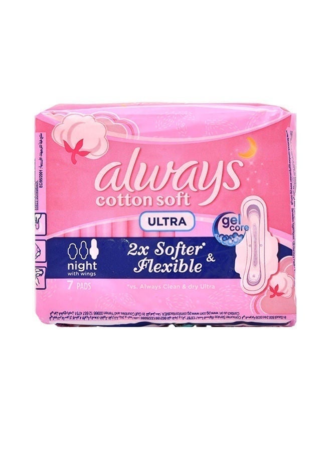 Always Cotton Soft Ultra Night Sanitary Pads With Wings, 7 Pcs