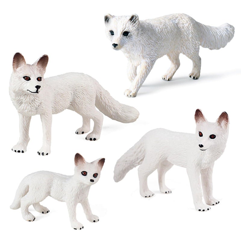 Bbiamsleep 4 Pieces White Fox Animal Figurines Mini Animals Set Realistic Arctic Fox Family Figurines for Cake Topper Party Christmas Birthday Supplies - Image 1
