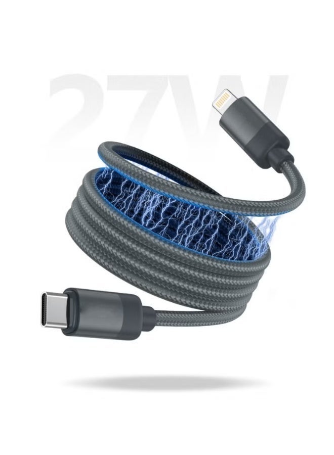 سلك شحن 27 واط مغناطيسي ذاتي الالتفاف من USB-C إلى Lightning – نسياج نايلون، شحن سريع ومزامنة، تصميم مقاوم للتشابك، متوافق مع آيفون وآيباد وآيربودز - Image 1