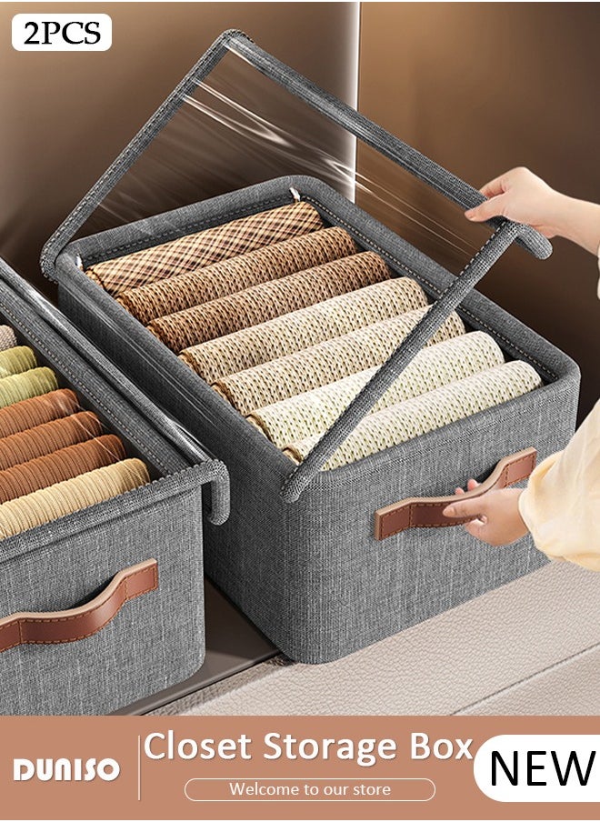 DUNISO 2 pcs Foldable Closet Storage Organizer,Wardrobe Clothes Organizer with Steel Ring Support, Washable Closet Storage Boxes with Carrying Handles,Home Bedroom Office Cupboard Storage Basket & Storage Bins for Clothes,Jeans,Pants,Sweaters,Dress,Toys  - Image 1