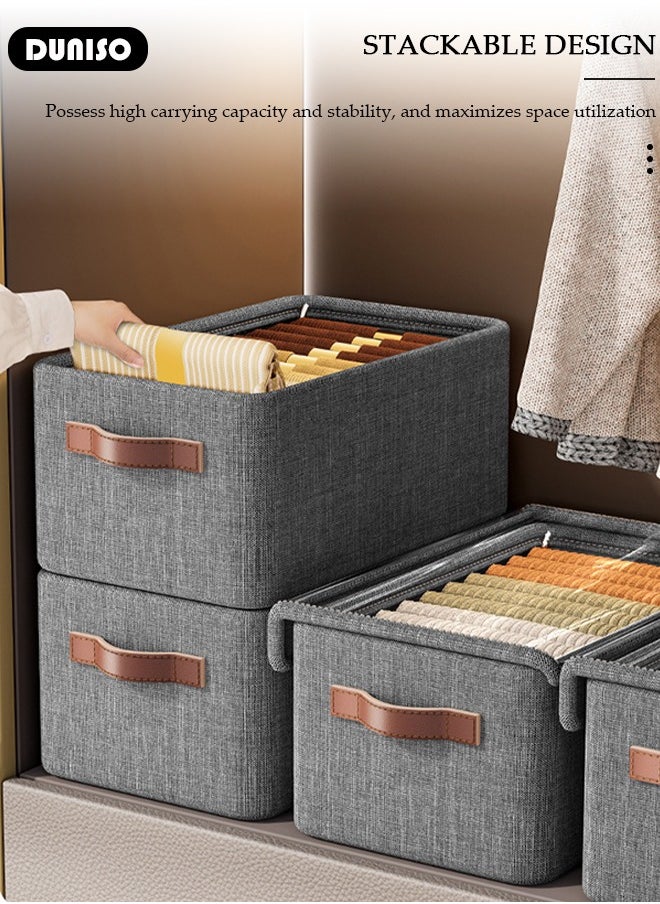 DUNISO 2 pcs Foldable Closet Storage Organizer,Wardrobe Clothes Organizer with Steel Ring Support, Washable Closet Storage Boxes with Carrying Handles,Home Bedroom Office Cupboard Storage Basket & Storage Bins for Clothes,Jeans,Pants,Sweaters,Dress,Toys  - Image 2