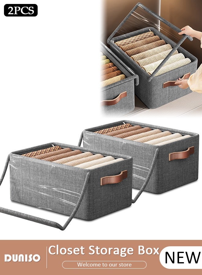DUNISO 2 pcs Foldable Closet Storage Organizer,Wardrobe Clothes Organizer with Steel Ring Support, Washable Closet Storage Boxes with Carrying Handles,Home Bedroom Office Cupboard Storage Basket & Storage Bins for Clothes,Jeans,Pants,Sweaters,Dress,Toys  - Image 1