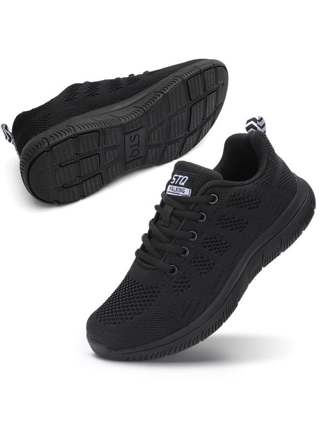 SIGHTLING Womens Sneakers Ultra Lightweight Breathable Mesh Athletic Walking Shoes All Black, 9 M US - Image 1