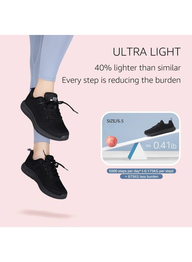 SIGHTLING Womens Sneakers Ultra Lightweight Breathable Mesh Athletic Walking Shoes All Black, 9 M US - Image 3