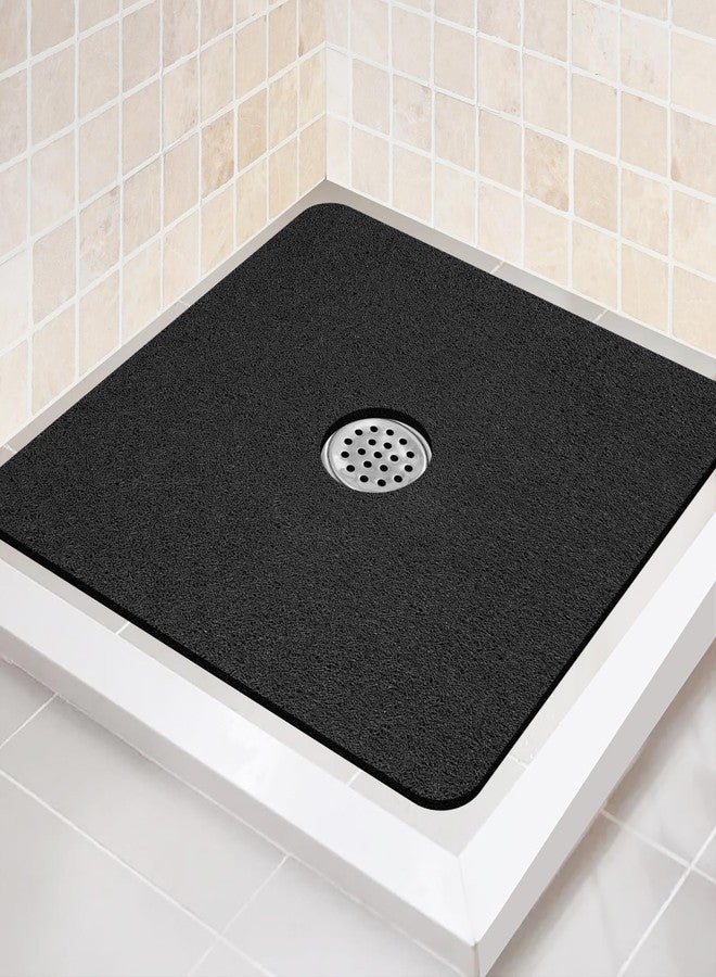 Zoryllic Shower Mat Non Slip,27 x 27 Inch Extra Large Bath Mat with Drain,Soft Square Loofah Shower Stall Mat Bathtub Mat for Bathroom,Without Suction Cups (Black) - Image 1