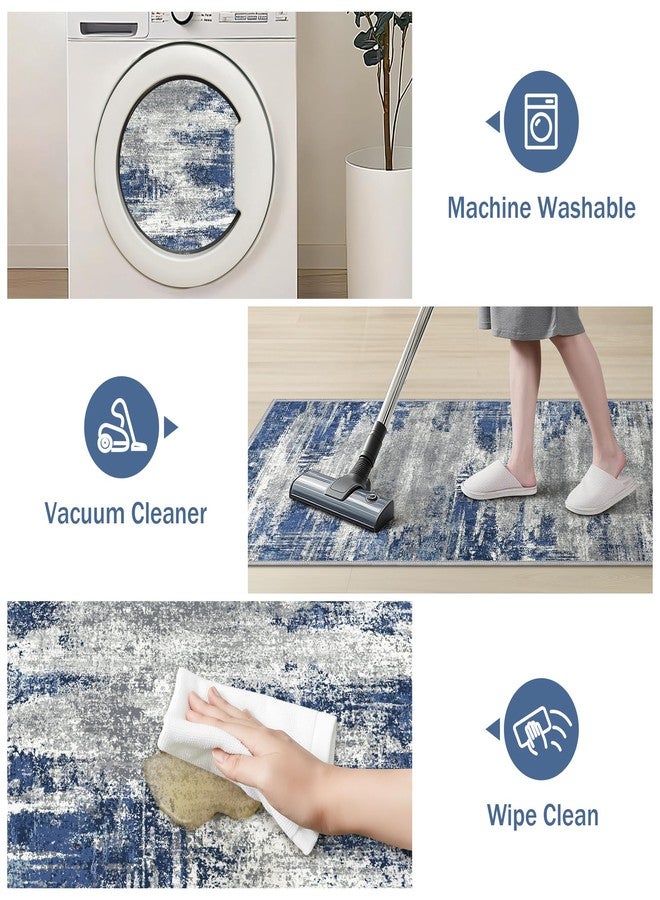 GENIMO Kitchen Rugs Sets of 3 Non Slip Washable Kitchen Mats for Floor, Waterproof Abstract Kitchen Runner Rug, Floor Mat Carpet for Hallway, Laundry, Sink, Entryway, Bathroom, Blue&Ivory - Image 5