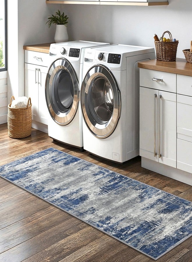 GENIMO Kitchen Rugs Sets of 3 Non Slip Washable Kitchen Mats for Floor, Waterproof Abstract Kitchen Runner Rug, Floor Mat Carpet for Hallway, Laundry, Sink, Entryway, Bathroom, Blue&Ivory - Image 4
