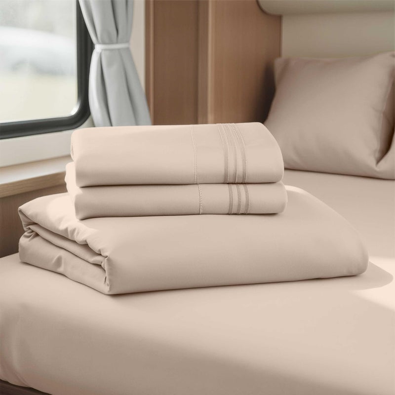 Nestl Beige Cream Short Queen Sheets for RV, Hotel Luxury RV Queen Sheets Set, 4 Piece Fitted Bed Sheet Set and Pillowcases, Super Soft, Wrinkle-Free, and Breathable Camper Bedding - Image 2