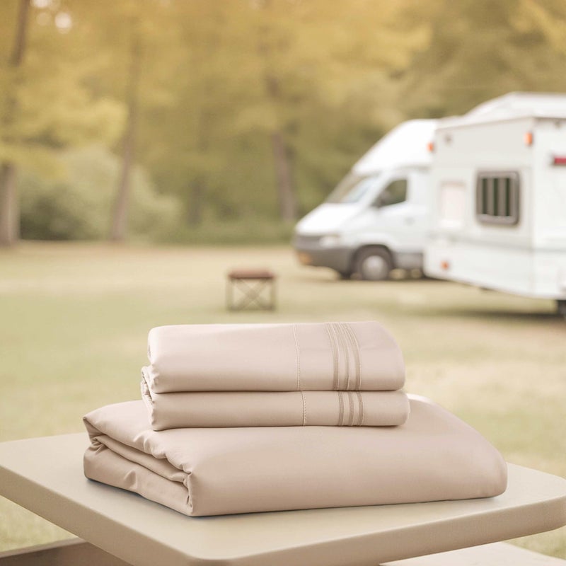 Nestl Beige Cream Short Queen Sheets for RV, Hotel Luxury RV Queen Sheets Set, 4 Piece Fitted Bed Sheet Set and Pillowcases, Super Soft, Wrinkle-Free, and Breathable Camper Bedding - Image 4