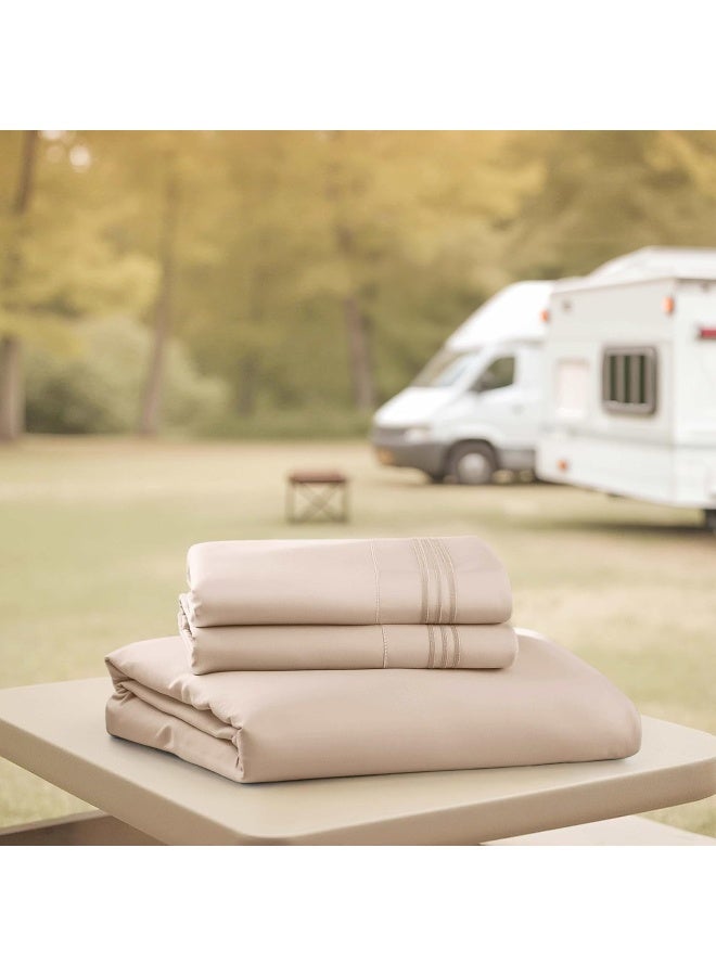 Nestl Nestl Short Queen Sheets, RV Sheets Set for Campers, Deep Pockets Fitted RV Bunk Sheets, 4-Piece 1800 Microfiber Bed Sheet Set, Cool & Breathable, RV Queen Sheets, Beige Cream  - Image 4
