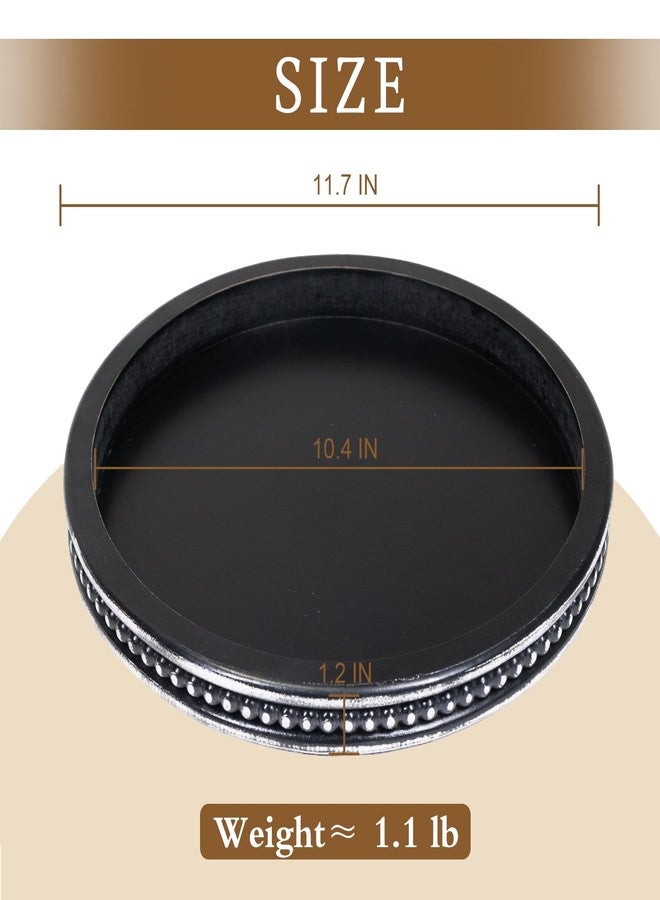 CEDARLUX Wooden Round Decorative Tray, Small Wood Coffee Table Tray, Beaded Serving Tray, Modern Farmhouse Black Tray for Home Decor, Living Room, Dining Room, Entryway - Image 2