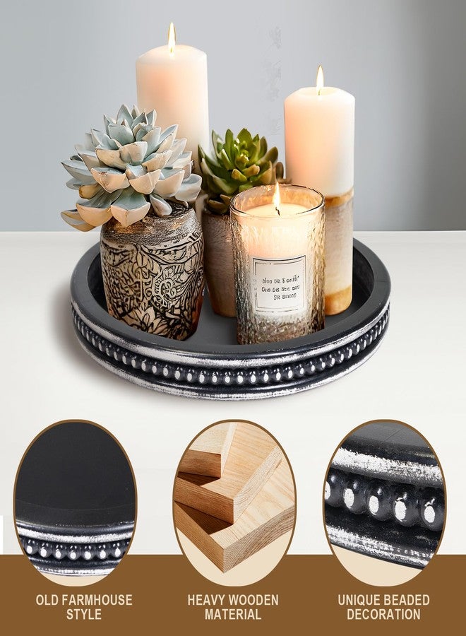 CEDARLUX Wooden Round Decorative Tray, Small Wood Coffee Table Tray, Beaded Serving Tray, Modern Farmhouse Black Tray for Home Decor, Living Room, Dining Room, Entryway - Image 3