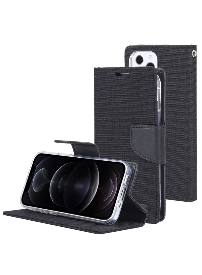 Case Cover For iPhone 13 Pro GOOSPERY CANVAS DIARY Canvas Texture Horizontal Flip PU Leather Case with Holder & Card Slots & Wallet Black