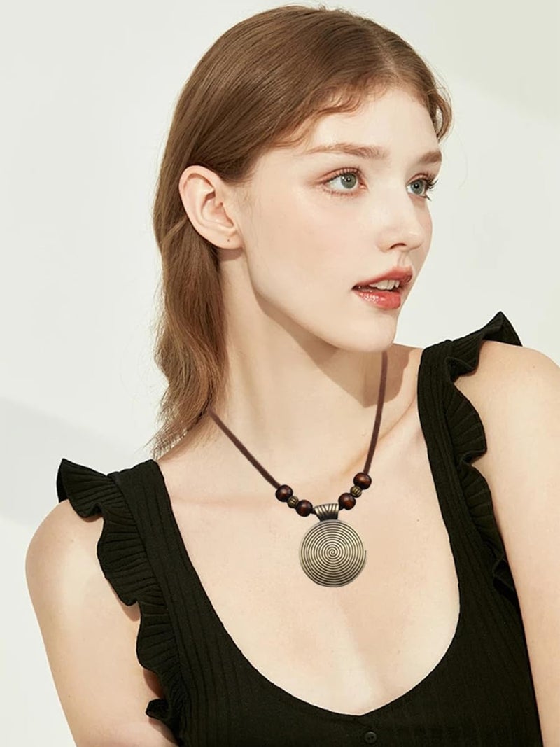 Bjesinmo Vintage Necklace Wooden Pendant Long Necklaces for Women Boho Ethnic Style Choker Handmade Jewelry Bohemian Necklaces for Women - Image 3