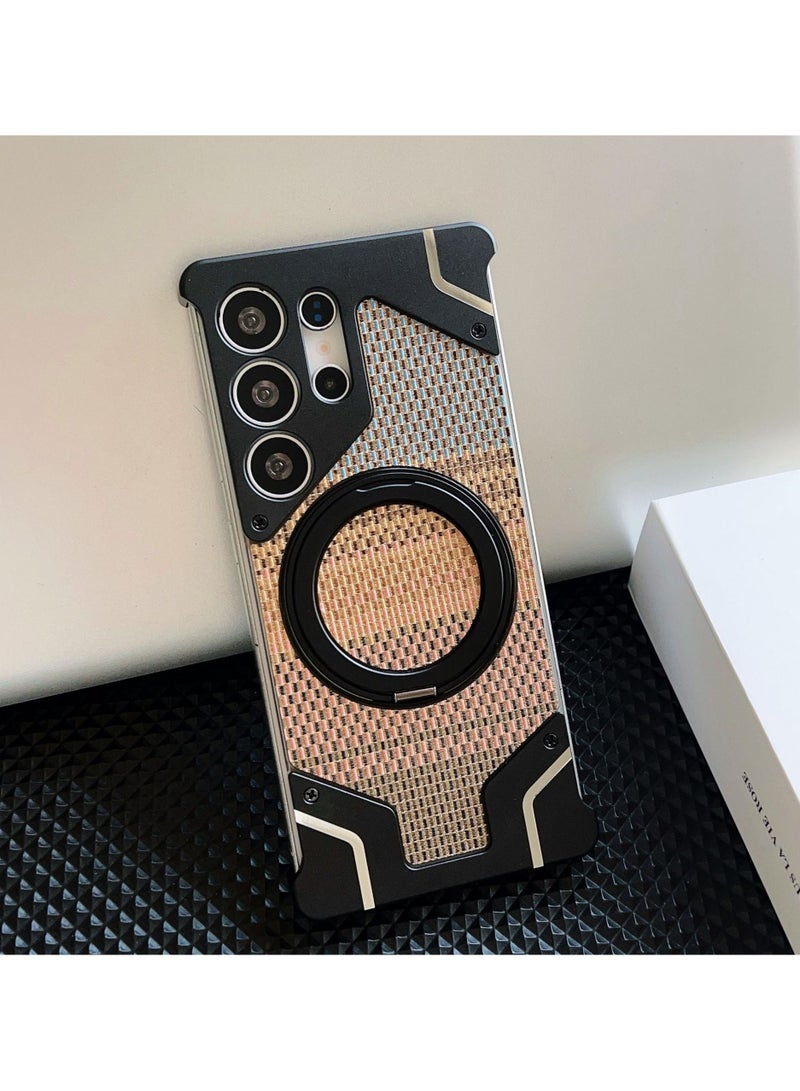 غطاء عديم الإطار لـ Samsung Galaxy S25 Ultra مع حامل مغناطيسي دوار متوافق مع MagSafe، بإطار متناهي الرقة