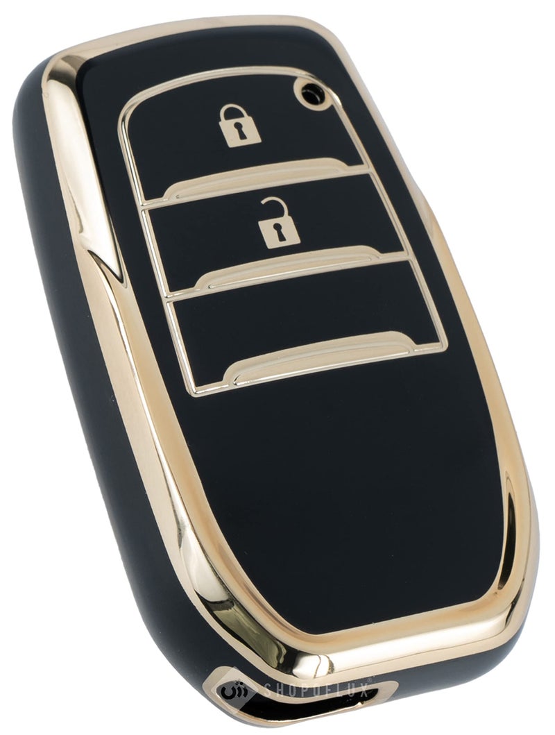 SHOPOFLUX TPU Key Cover Compatible with Toyota Innova Crysta | Hilux 2022 | Invicto Key Cover 2 Button Smart Key Only - Black (Black) - Image 1