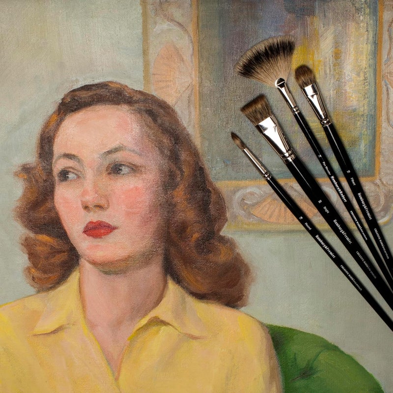 Creative Mark Hamburg Premiere Professional Oil Painting Brushes - Filbert #16 Oil Paint Brush - Handmade in Germany, Natural & Synthetic Hair Blend, Long Triple-Lacquered Birch Handle - Image 4