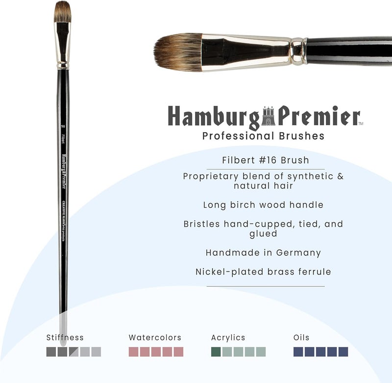 Creative Mark Hamburg Premiere Professional Oil Painting Brushes - Filbert #16 Oil Paint Brush - Handmade in Germany, Natural & Synthetic Hair Blend, Long Triple-Lacquered Birch Handle - Image 2
