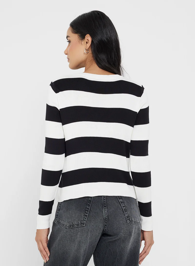 Ginger Basics Crew Neck Stripe Knitted Sweater