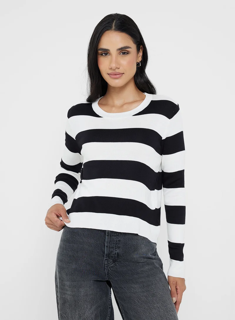Ginger Basics Crew Neck Stripe Knitted Sweater
