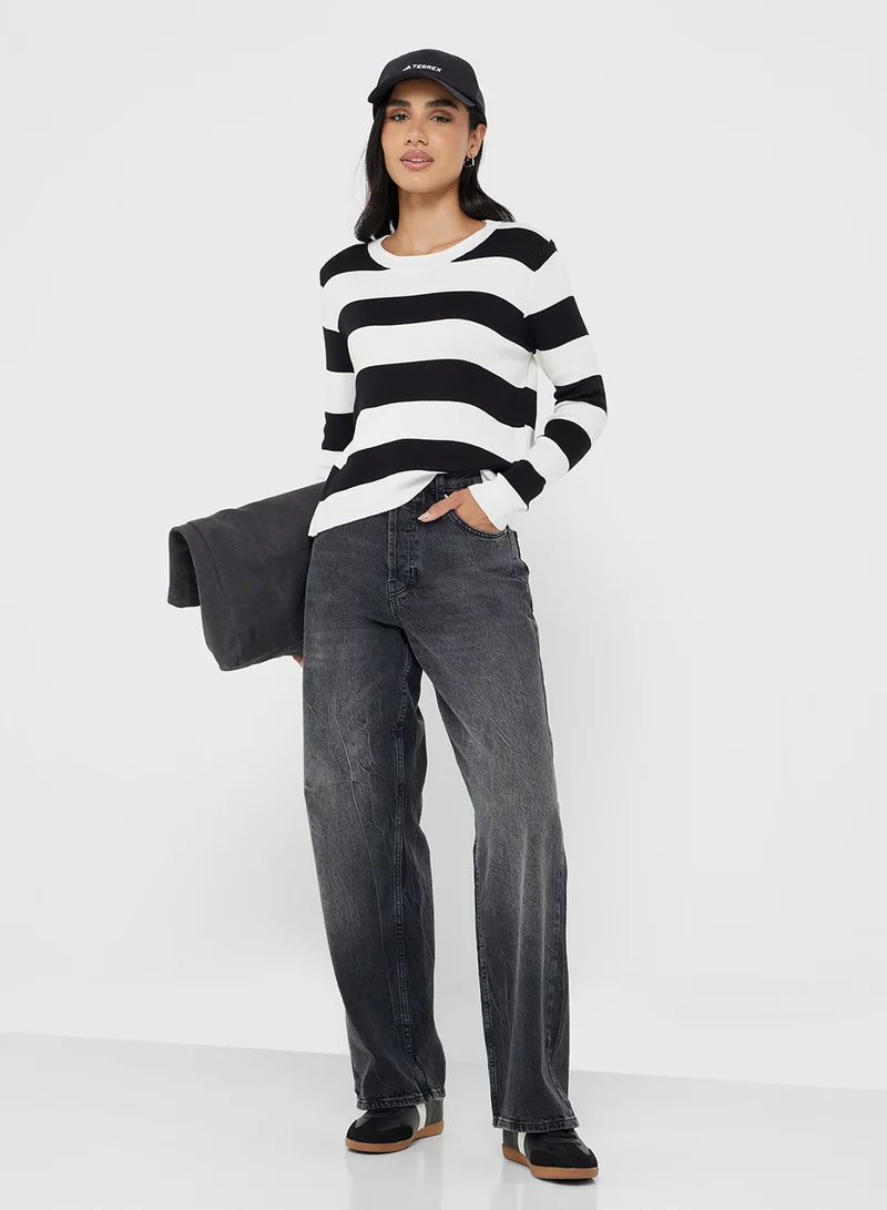 Ginger Basics Crew Neck Stripe Knitted Sweater