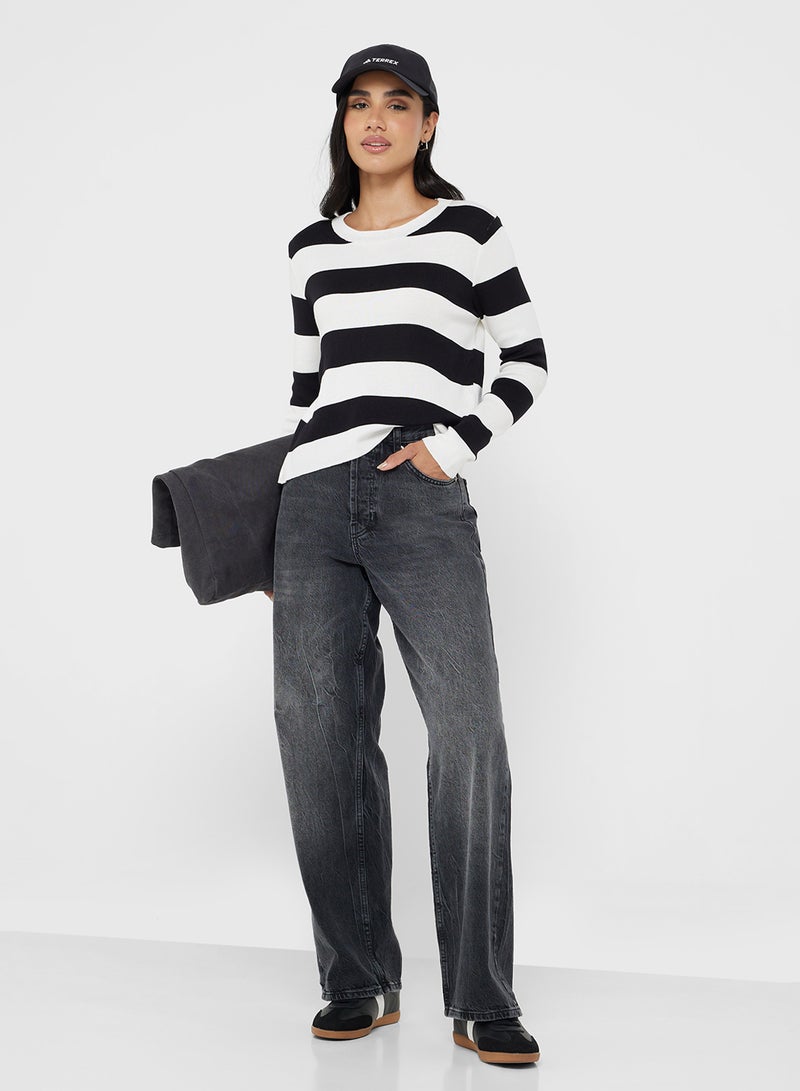 Ginger Basics Crew Neck Stripe Knitted Sweater - Image 4